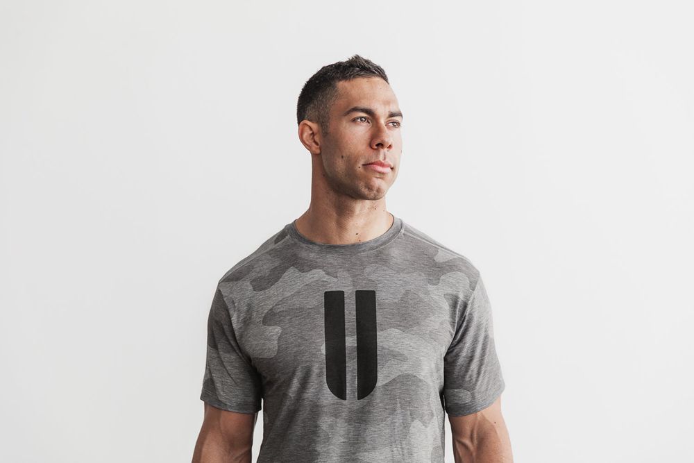 NOBULL Men's Horns Tee - Grey Camo - Ireland (1825LDXNJ)